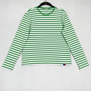 Kule Top Womens Small The Modern Long‎ Sleeve T Shirt Green Stripe Tee Preppy
